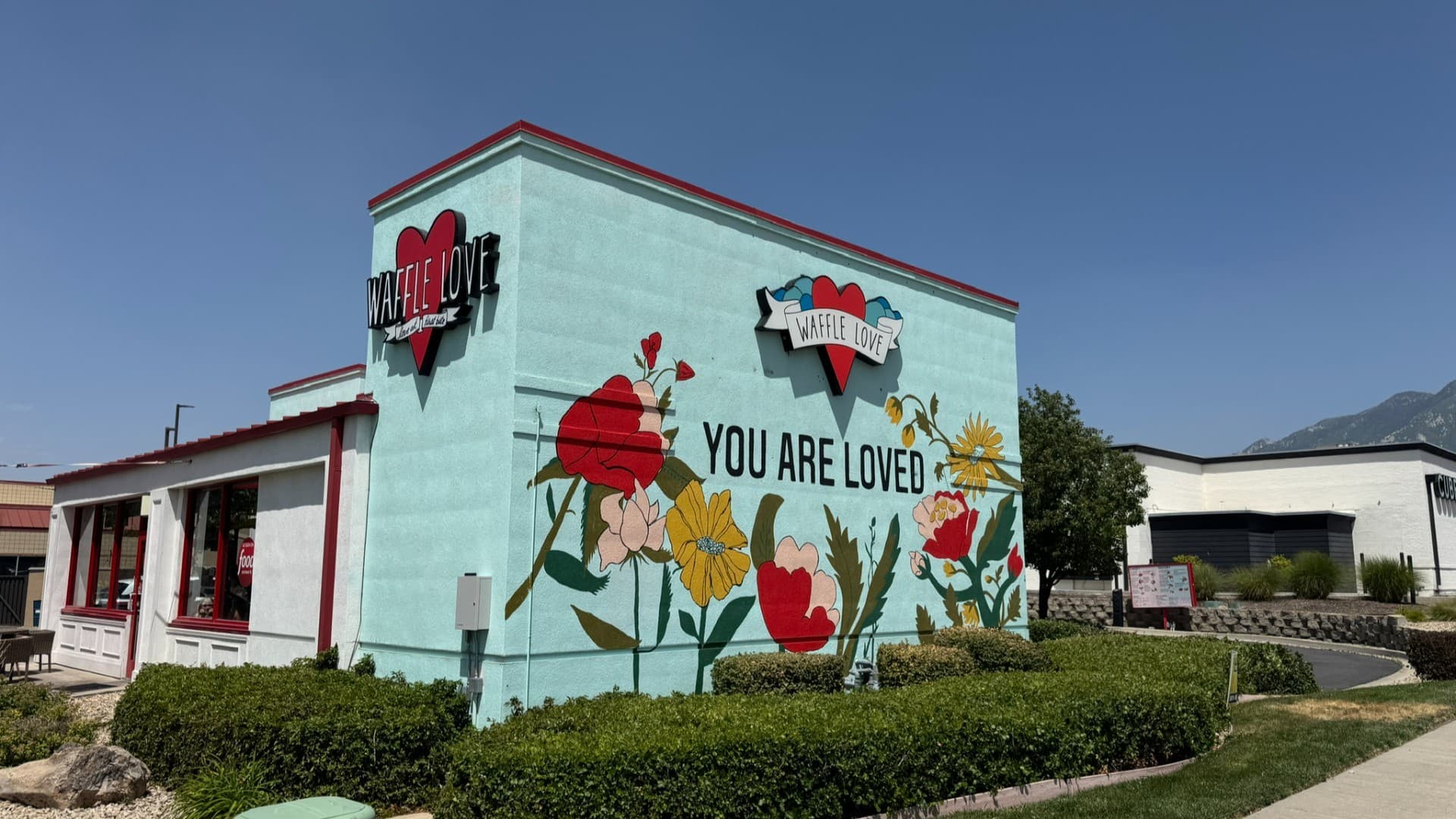 Dramatic business signage at dusk